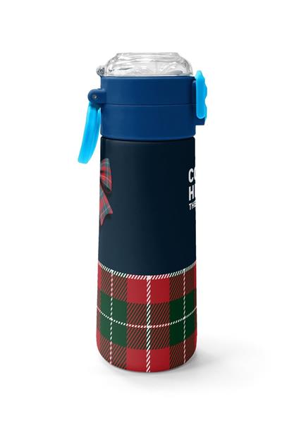 Coral High 500 ml Kız Çocuk Lacivert Kırmızı Ekosa Desenli Çelik Termos Matara - Okul Suluğu