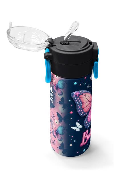 Coral High 500 ml Kız Çocuk Lacivert Pembe Kelebek Desenli Çelik Termos Matara - Okul Suluğu