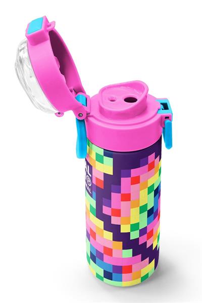 Coral High 500 ml Kız Çocuk Mor Piksel Kalp Desenli Çelik Termos Matara - Okul Suluğu