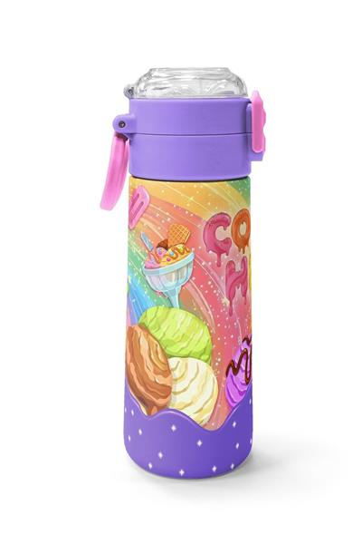 Coral High 500 ml Kız Çocuk Mor Sarı Dondurma Baskılı Çelik Termos Matara - Okul Suluğu