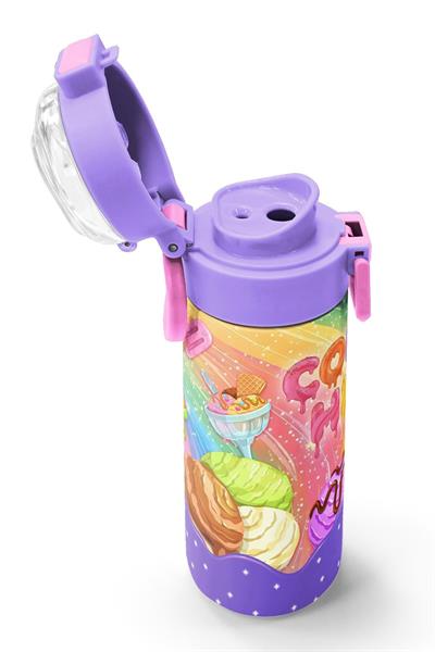 Coral High 500 ml Kız Çocuk Mor Sarı Dondurma Baskılı Çelik Termos Matara - Okul Suluğu