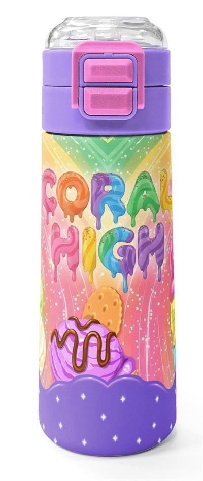 Coral High 500 ml Kız Çocuk Mor Sarı Dondurma Baskılı Çelik Termos Matara - Okul Suluğu