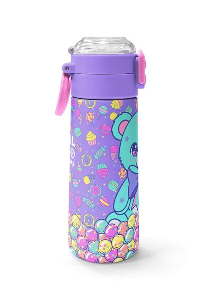 Coral High 500 ml Kız Çocuk Mor Yeşil Ayıcık Desenli Çelik Termos Matara - Okul Suluğu