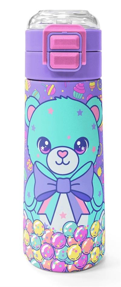 Coral High 500 ml Kız Çocuk Mor Yeşil Ayıcık Desenli Çelik Termos Matara - Okul Suluğu
