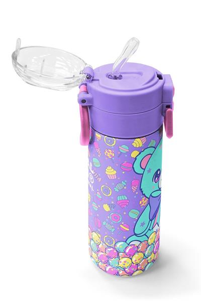 Coral High 500 ml Kız Çocuk Mor Yeşil Ayıcık Desenli Çelik Termos Matara - Okul Suluğu