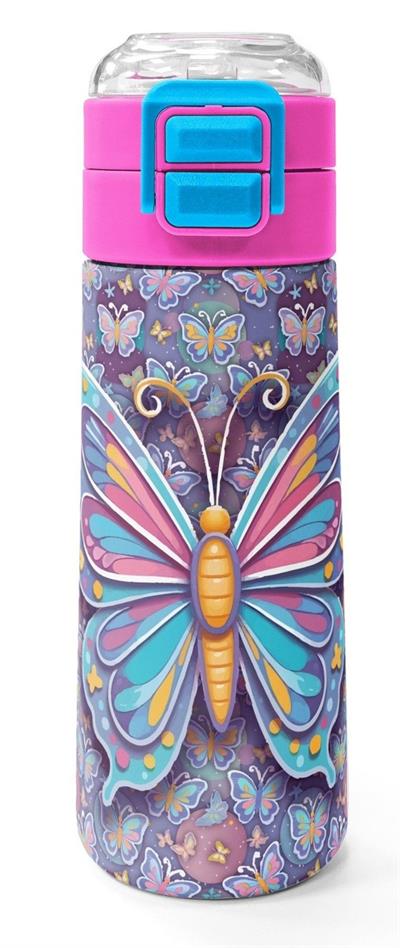 Coral High 500 ml Kız Çocuk Pastel Renkli Kelebek Desenli Çelik Termos Matara - Okul Suluğu