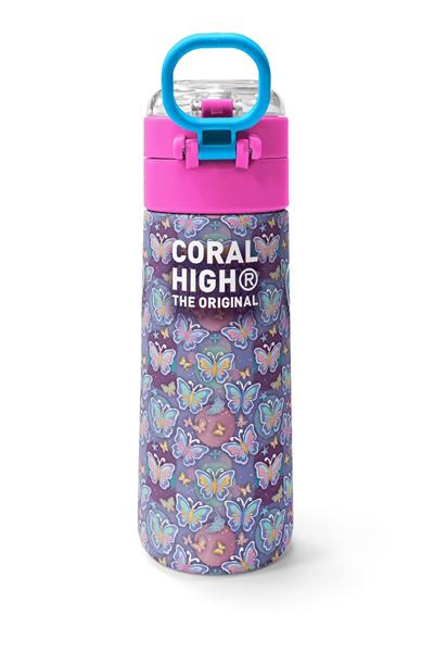 Coral High 500 ml Kız Çocuk Pastel Renkli Kelebek Desenli Çelik Termos Matara - Okul Suluğu