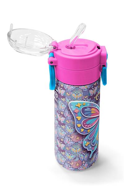 Coral High 500 ml Kız Çocuk Pastel Renkli Kelebek Desenli Çelik Termos Matara - Okul Suluğu