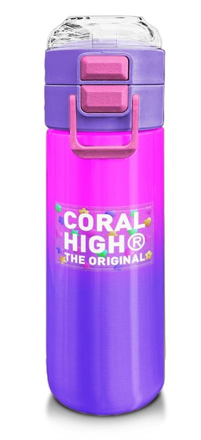 Coral High 500 ml Kız Çocuk Pipetli Termos/Matara - Mor Renk Geçişli Desenli - Çift Kullanım Özelliği 31963