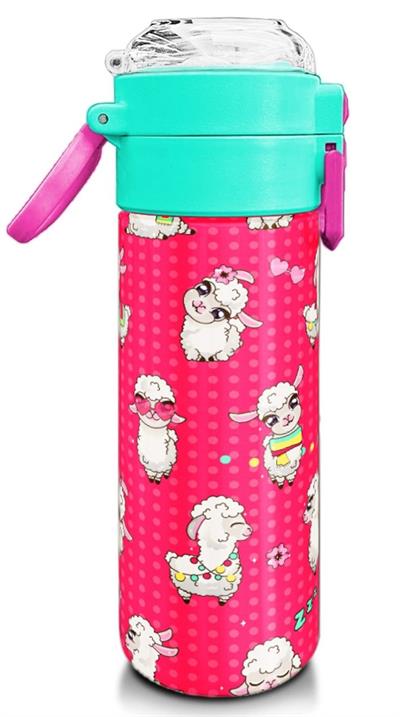 Coral High 500 ml Kız Çocuk Pipetli Termos/Matara - Neon Mercan SuYeşili Alpaka Desenli  - Çift Kullanım Özelliği 31914