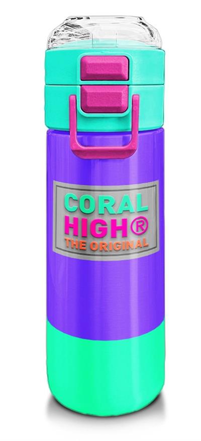 Coral High 500 ml Kız Çocuk Pipetli Termos/Matara - Mor Renk Detaylı Desenli - Çift Kullanım Özelliği 31941