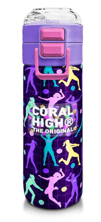 Coral High 500 ml Kız Çocuk Pipetli Termos/Matara - Mor Voleybol Desenli  - Çift Kullanım Özelliği 31849