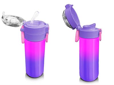 Coral High 500 ml Kız Çocuk Pipetli Termos/Matara - Mor Renk Geçişli Desenli - Çift Kullanım Özelliği 31963