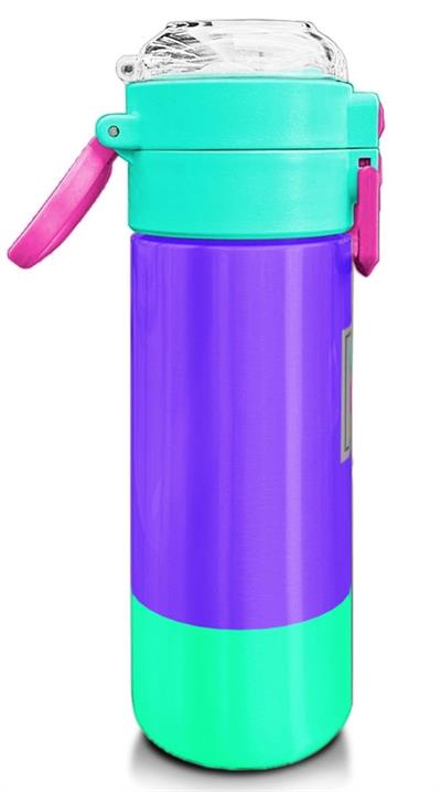 Coral High 500 ml Kız Çocuk Pipetli Termos/Matara - Mor Renk Detaylı Desenli - Çift Kullanım Özelliği 31941