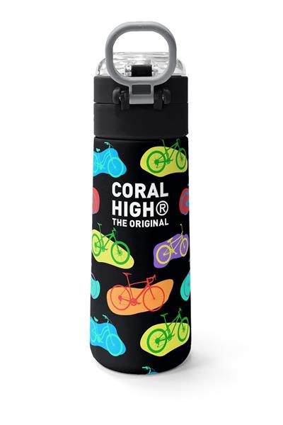 Coral High 500 ml Kız Çocuk Siyah Beyaz Bisiklet Baskılı Çelik Termos Matara - Okul Suluğu