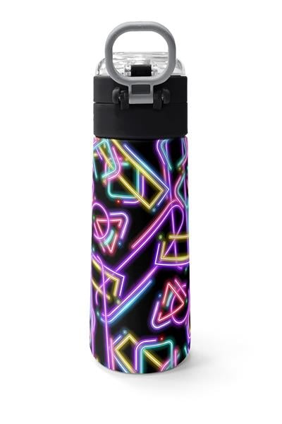 Coral High 500 ml Kız Çocuk Siyah Çok Renkli Neon Desenli Çelik Termos Matara - Okul Suluğu