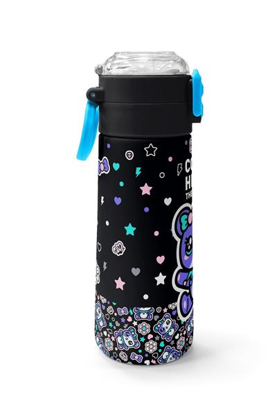 Coral High 500 ml Kız Çocuk Siyah Mor Ayıcık Baskılı Çelik Termos Matara - Okul Suluğu