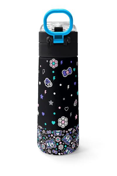 Coral High 500 ml Kız Çocuk Siyah Mor Ayıcık Baskılı Çelik Termos Matara - Okul Suluğu
