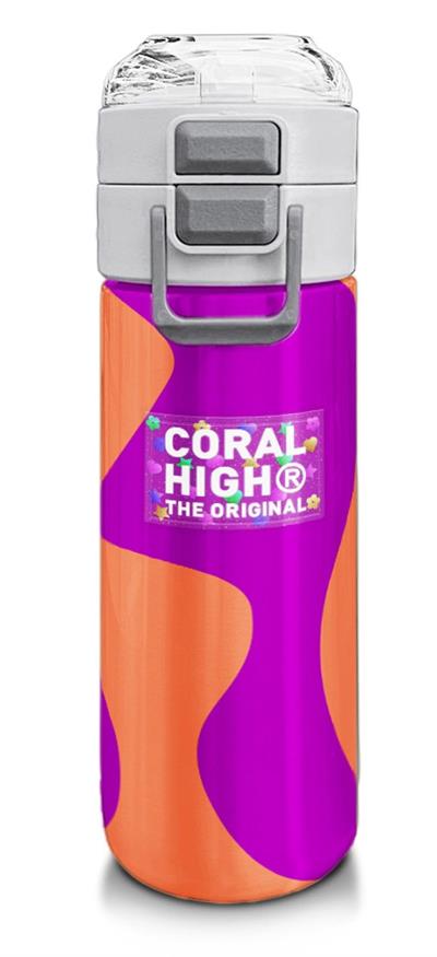 Coral High 500 ml Koyu Pembe Turuncu Desenli - Erkek Çocuk Paslanmaz Çelik Okul Termosu/Suluk/Matara 31884