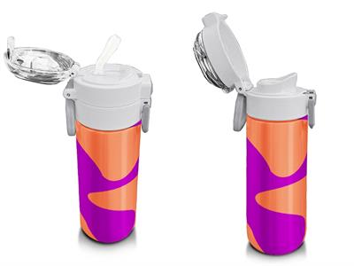 Coral High 500 ml Koyu Pembe Turuncu Desenli - Erkek Çocuk Paslanmaz Çelik Okul Termosu/Suluk/Matara 31884