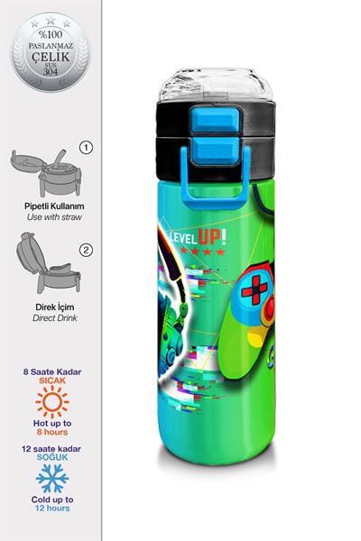 Coral High 500 ml Kulaklık Game Desenli  - Erkek Çocuk Paslanmaz Çelik Okul Termosu/Suluk/Matara 31841