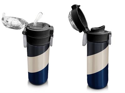 Coral High 500 ml Lacivert Koyu Gri Bej Desenli  - Erkek Çocuk Paslanmaz Çelik Okul Termosu/Suluk/Matara 31893