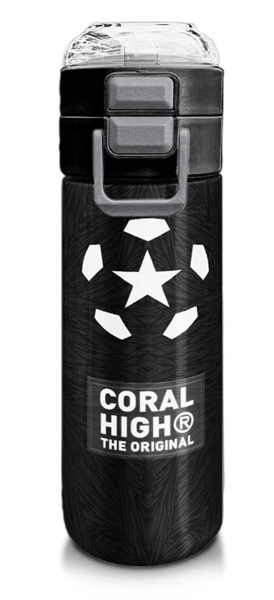 Coral High 500 ml Paslanmaz Çelik Okul Termosu/Suluk/Matara - Erkek Çocuk - Siyah Futbol Desenli  - Sızdırma Yapmaz 31898