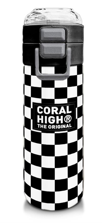Coral High 500 ml Paslanmaz Çelik Okul Termosu/Suluk/Matara - Erkek Çocuk - Siyah Beyaz Dama Desenli - Sızdırma Yapmaz 31877
