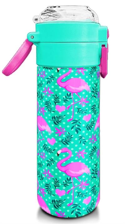Coral High 500 ml Paslanmaz Çelik Okul Termosu/Suluk/Matara - Kız Çocuk - Su Yeşili Pembe Flamingo - Sızdırma Yapmaz 31926