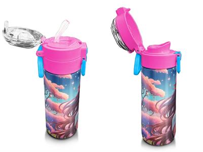Coral High 500 ml Paslanmaz Çelik Okul Termosu/Suluk/Matara - Kız Çocuk - Turkuaz Pembe Anime Kız Desenli  - Sızdırma Yapmaz 31858