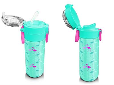 Coral High 500 ml Paslanmaz Çelik Okul Termosu/Suluk/Matara - Kız Çocuk - Su Yeşili Neon Pembe Flamingo Desenli - Sızdırma Yapmaz 31904