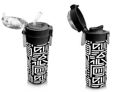 Coral High 500 ml Paslanmaz Çelik Okul Termosu/Suluk/Matara - Erkek Çocuk - SiyahBeyaz Geometrik Desenli  - Sızdırma Yapmaz 31882