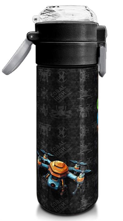 Coral High 500 ml Paslanmaz Çelik Okul Termosu/Suluk/Matara - Erkek Çocuk - Siyah Drone Desenli  - Sızdırma Yapmaz 31891
