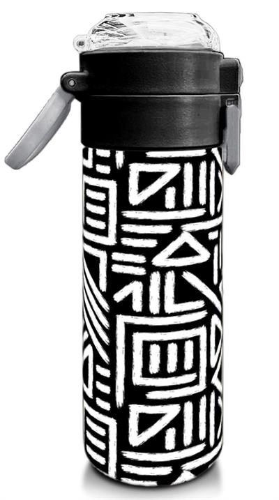 Coral High 500 ml Paslanmaz Çelik Okul Termosu/Suluk/Matara - Erkek Çocuk - SiyahBeyaz Geometrik Desenli  - Sızdırma Yapmaz 31882