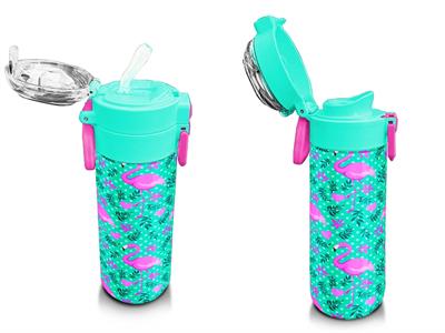 Coral High 500 ml Paslanmaz Çelik Okul Termosu/Suluk/Matara - Kız Çocuk - Su Yeşili Pembe Flamingo - Sızdırma Yapmaz 31926