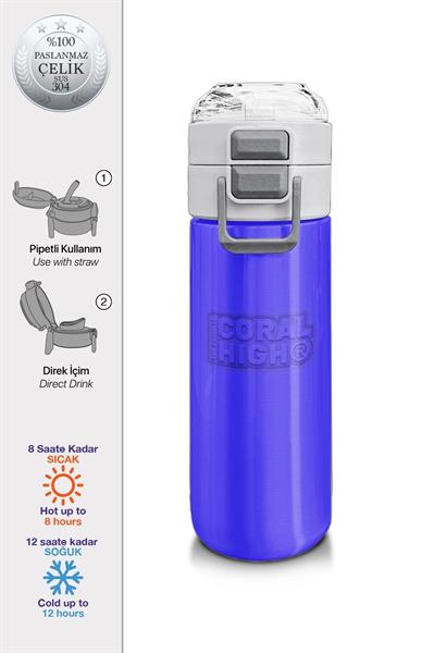 Coral High 500 ml Pipetli ve Direkt İçim Çelik Termos/Matara - Erkek Çocuk -  Açık Mor 31830