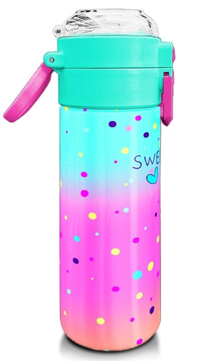 Coral High 500 ml Pipetli ve Direkt İçim Çelik Termos/Matara - Kız Çocuk -  Coral High KidsRenkli Dondurmalı Kedi Desenli 31812