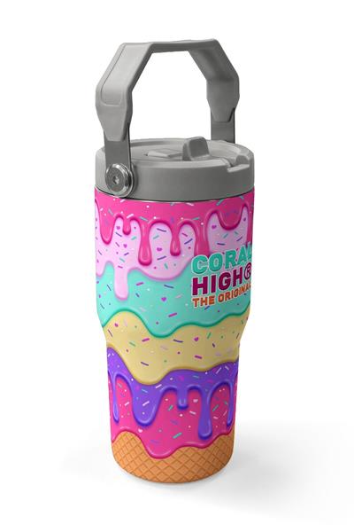 Coral High 600 ml Pipetli ve Kulplu Çok Renkli Dondurma Desenli Kız Çocuk Matara 38907