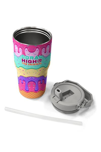 Coral High 600 ml Pipetli ve Kulplu Çok Renkli Dondurma Desenli Kız Çocuk Matara 38907