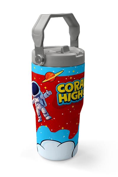 Coral High 600 ml Pipetli ve Kulplu Kırmızı Mavi Astronot Baskılı Erkek Çocuk Matara 38904