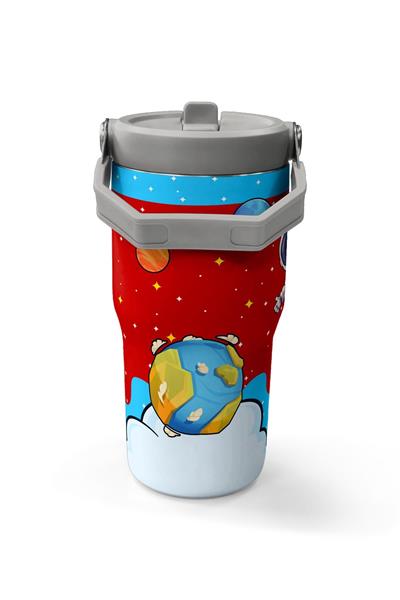 Coral High 600 ml Pipetli ve Kulplu Kırmızı Mavi Astronot Baskılı Erkek Çocuk Matara 38904