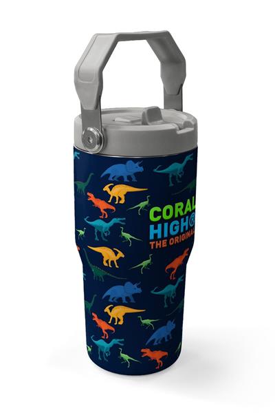 Coral High 600 ml Pipetli ve Kulplu Lacivert Mavi Dinazor Baskılı Erkek Çocuk Matara 38920