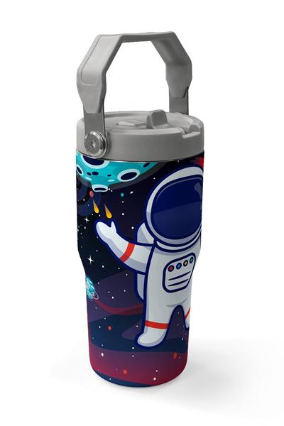 Coral High 600 ml Pipetli ve Kulplu Lacivert Mavi Astronot Desenli Erkek Çocuk Matara 38919
