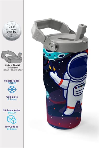 Coral High 600 ml Pipetli ve Kulplu Lacivert Mavi Astronot Desenli Erkek Çocuk Matara 38919