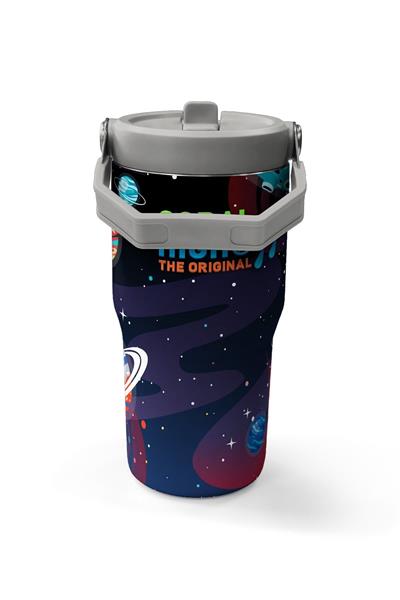 Coral High 600 ml Pipetli ve Kulplu Lacivert Mavi Astronot Desenli Erkek Çocuk Matara 38919