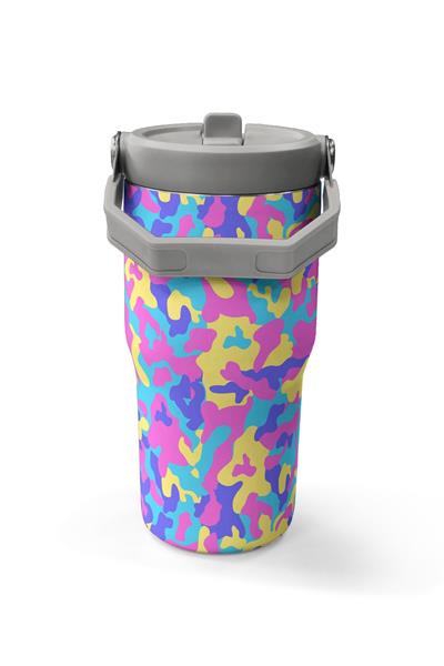 Coral High 600 ml Pipetli ve Kulplu Pembe Sarı Kamuflaj Kız Çocuk Matara 38901