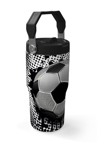 Coral High 600 ml Pipetli ve Kulplu Siyah Beyaz Futbol Desenli Erkek Çocuk Matara 38922