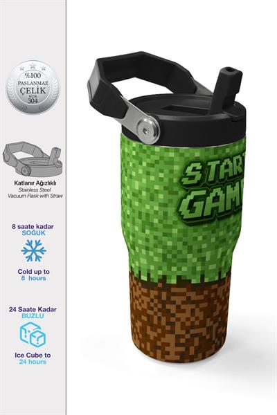 Coral High 600 ml Pipetli ve Kulplu Yeşil Kahverengi Craft Desenli Erkek Çocuk Matara 38916