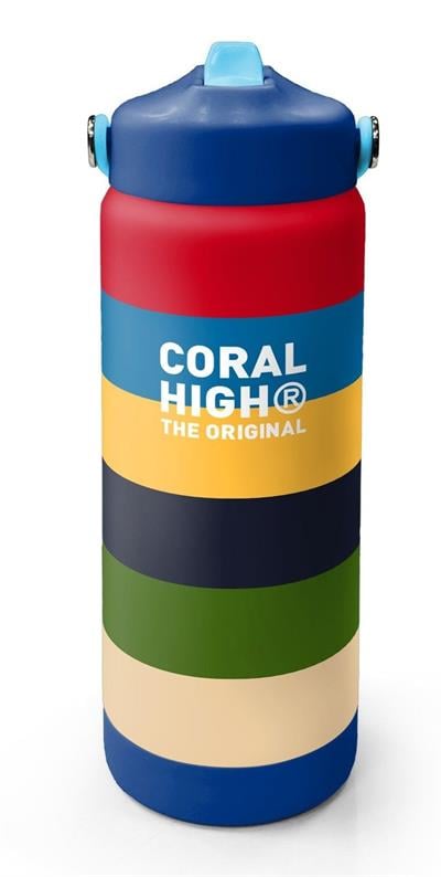 Coral High 650 ml Erkek Çocuk Çok Renkli Çizgi Desenli Çelik Suluk/Matara (Pipetli) 38312