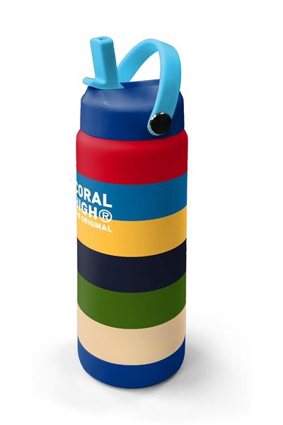 Coral High 650 ml Erkek Çocuk Çok Renkli Çizgi Desenli Çelik Suluk/Matara (Pipetli) 38312